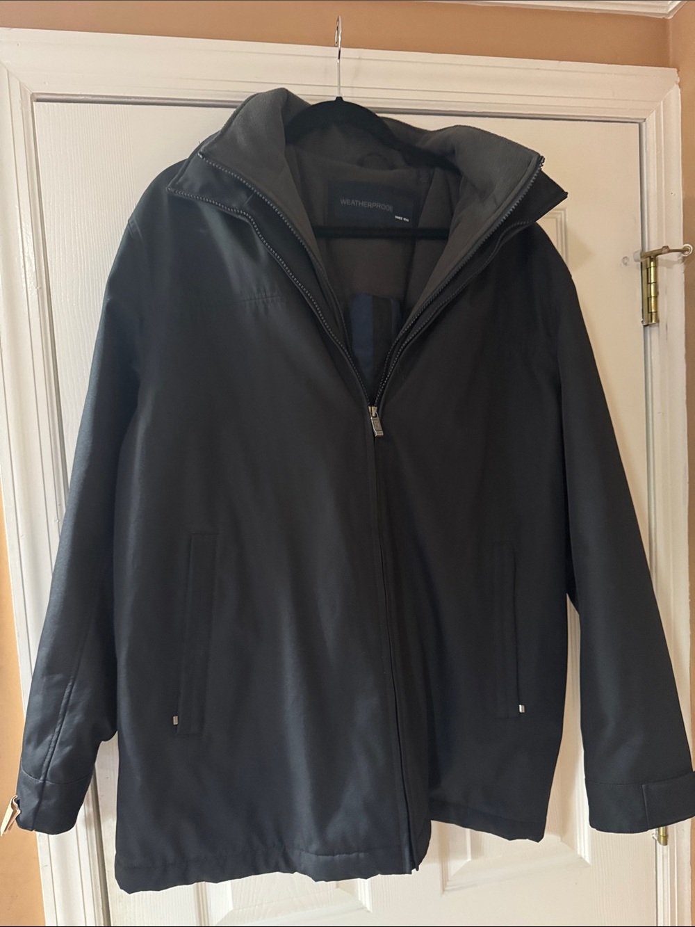 Weatherproof Men's Black Raincoat with Hidden Hood